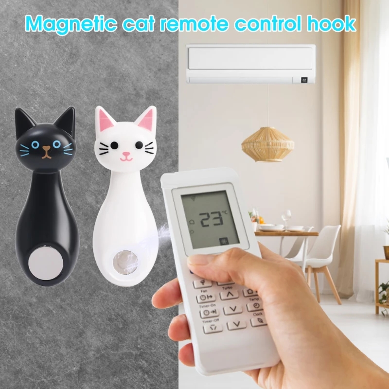 1pair Cute Cat Magnetic Hooks Cartoon Cat Shaped Wall Mount Strong Magnet  Holder Hook For Remote Control Storage Holder Home Organizer Hooks
