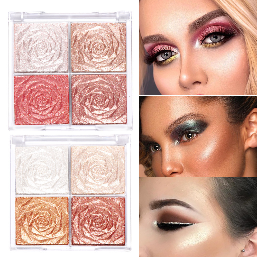 

Long-lasting Rose Highlighter Palette With Glitter And Shimmer - Perfect For Contouring And Brightening Your Face, Valentine's Day Gift