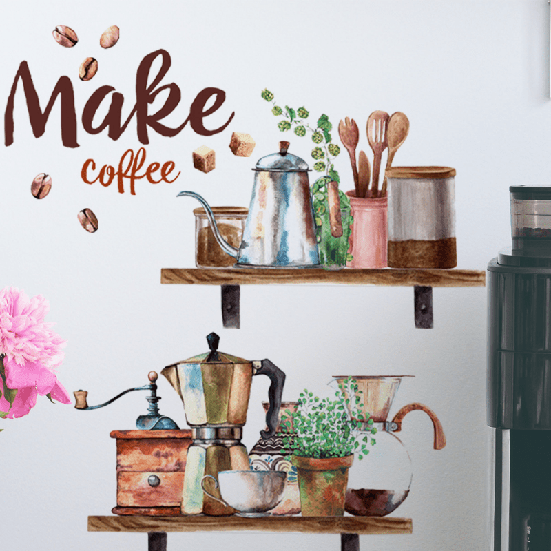 1 hoja de pegatinas de pared de cocina, arte de pared autoadhesivo de  comida de café DIY, calcomanía de pared