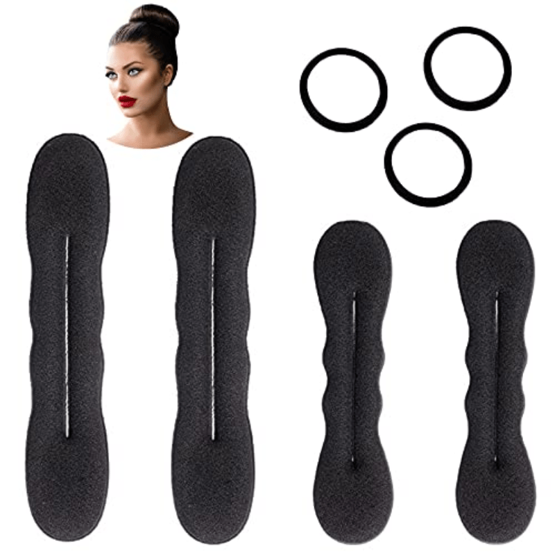 

4pcs Solid Hair Bun Maker Minimalist Sponge Hair Styling Tool & 3pcs Hair Tie Elastic Headwear
