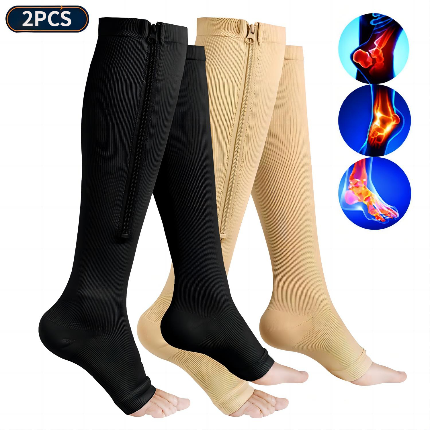 Side Zip Knee High Toeless Compression Socks Sports Support - Temu