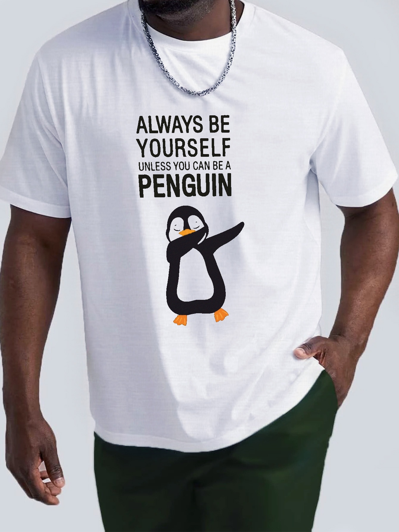 Plus Size Casual T-shirt, Women's Plus Cute Penguin & Slogan Print Short  Sleeve Round Neck Slight Stretch T-shirt - Temu