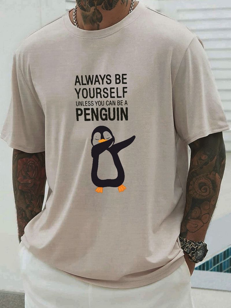 Mens Oversized Casual Trendy Cute Penguin Print Tees Short Sleeve Crew Neck T  Shirt For Summer Holiday Plus Size - Men's Big & Tall - Temu Germany