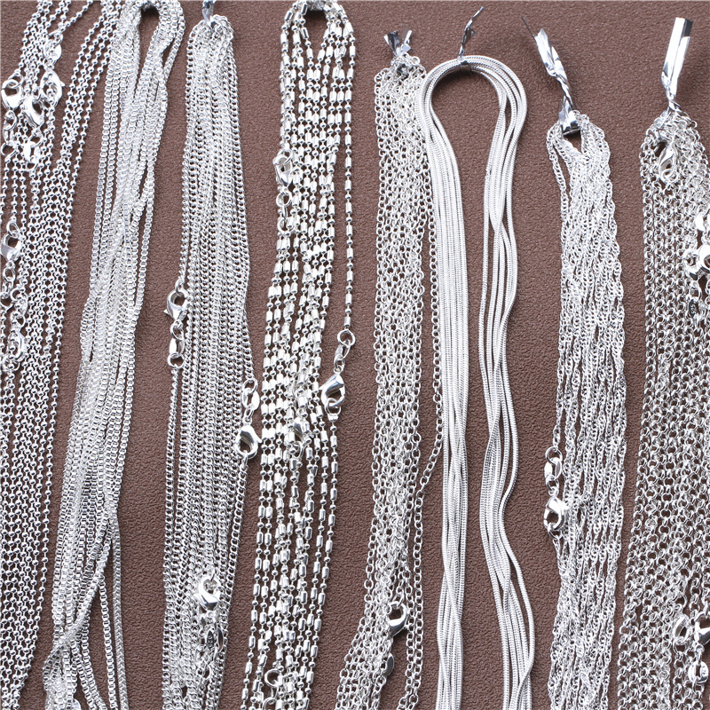 

5pcs 16-30inch Silver Plated Link Chain With Stamp Necklace With Lobster Clasps For Jewelry Making