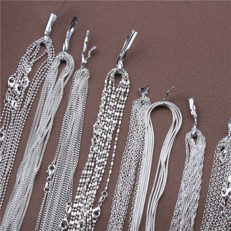 5pcs 16 30inch silver plated link chain with stamp necklace with lobster clasps for jewelry making details 3