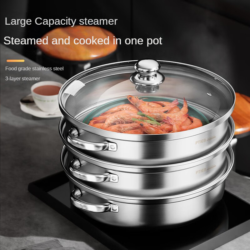 Comprar Olla de vapor para cocinar Ollas de vapor de 11,8 pulgadas con tapa Olla  de vapor de acero inoxidable de 2 niveles Utensilios de cocina multiusos  con mango para verduras