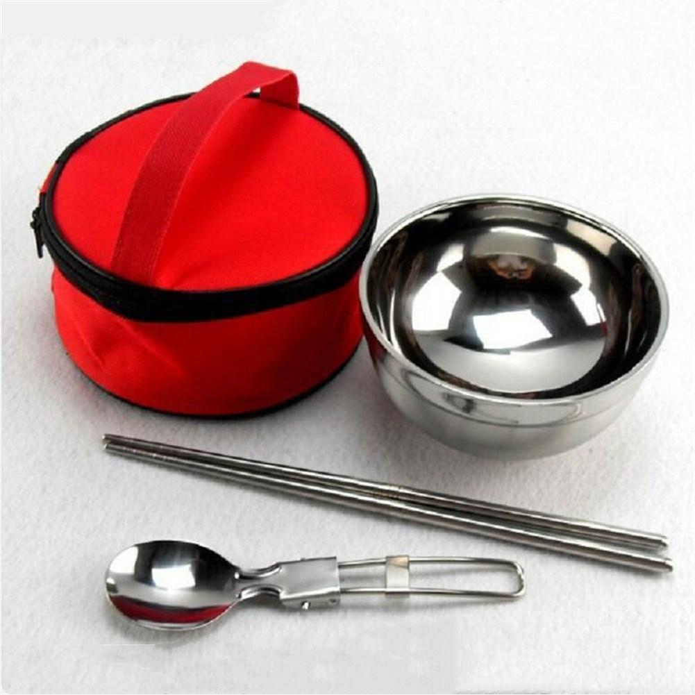 Stainless Steel Bento Box Cutlery Set Portable Lunch Cutlery Set Cutlery  Spoon Chopsticks Travel Picnic Cutlery (Color : Red)