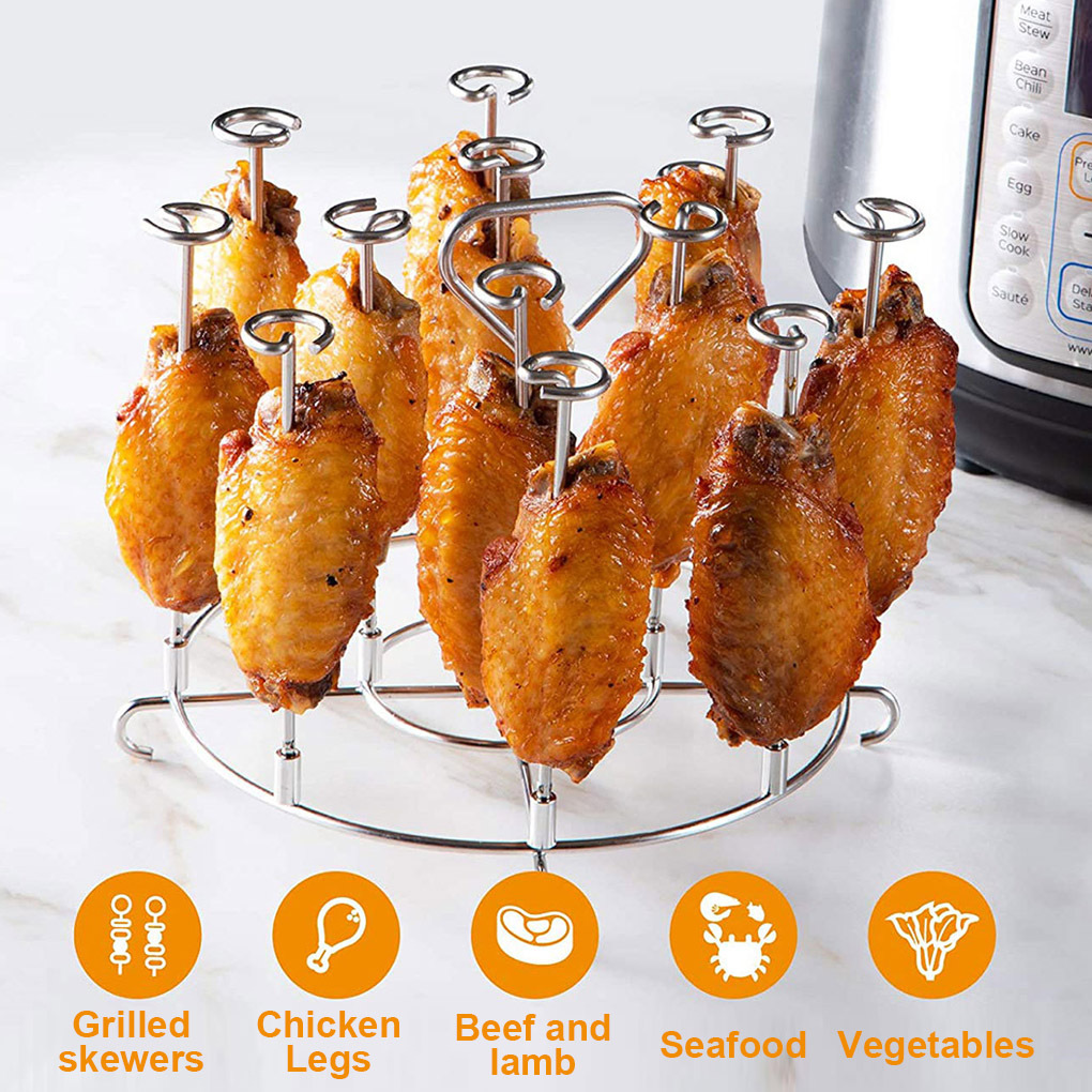 1pc kitchen air fryer rack accessories bbq grill tray basket stand roasting meat food holder tool for household picnic camping details 1