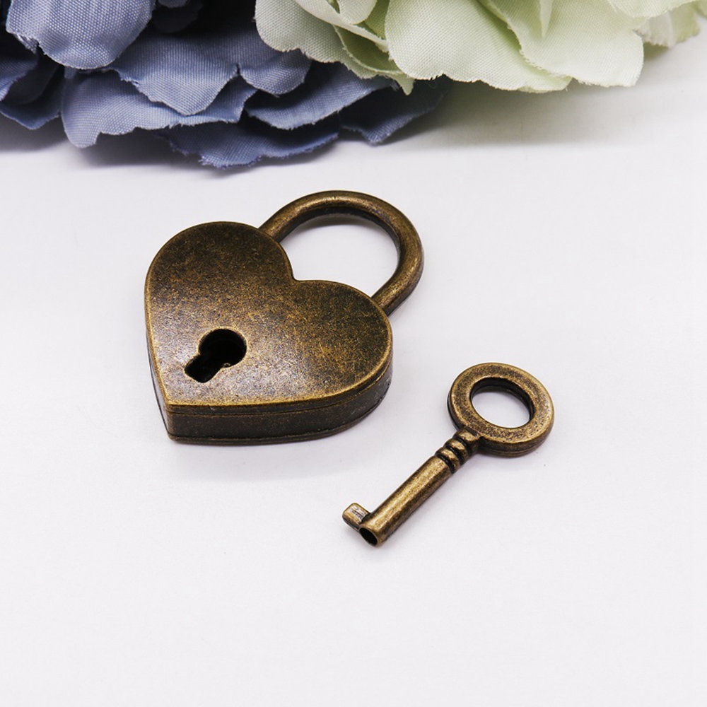Mini serrure avec clé pour boîte à bijoux Boîte de rangement Journal Book,  petit cadenas en forme de cœur en métal, paquet de 2, or