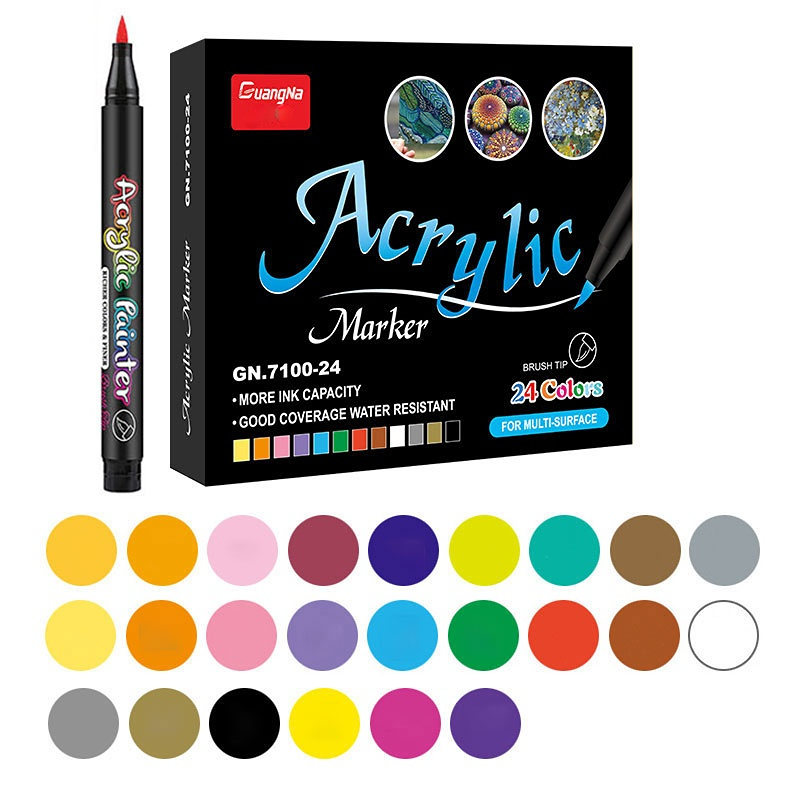 24 Colors Dual Tip Acrylic Paint Pens Paint Markers With - Temu