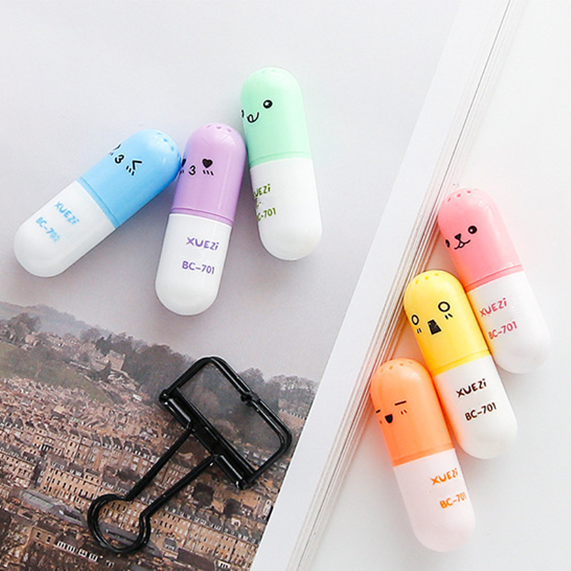 6pcs/set Creative Funny Pill Shaped Highlighter Pens, Cute