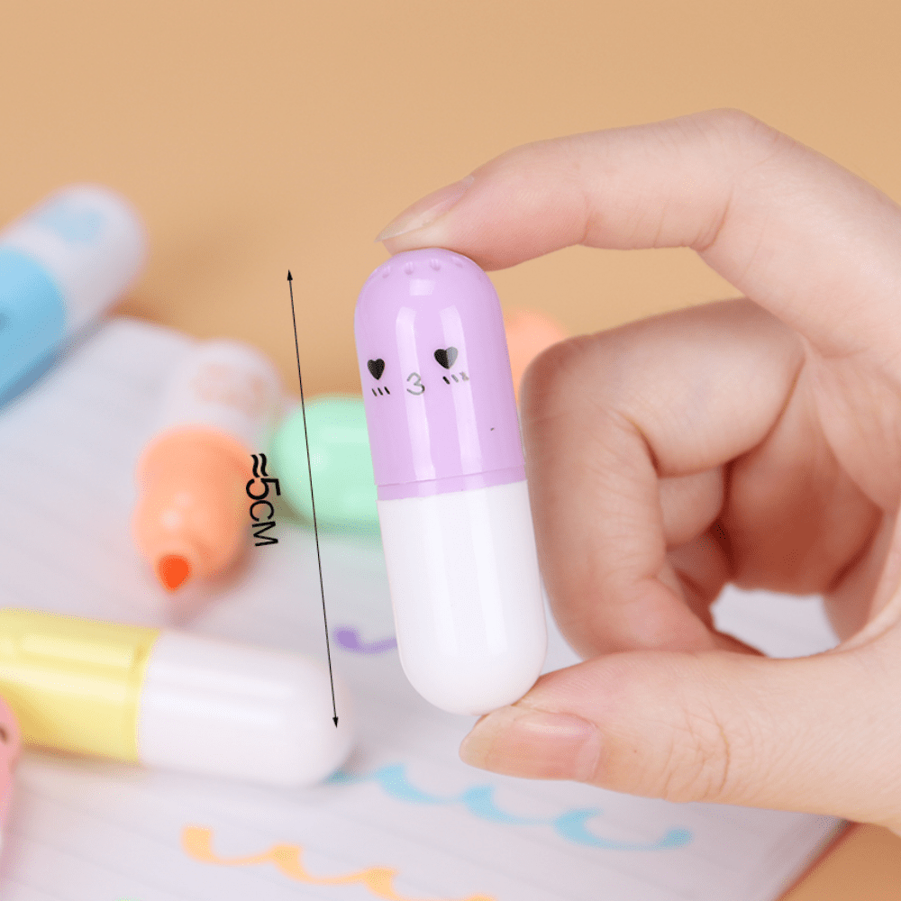 Zonon 12 Pieces Mini Pill Shaped Highlighter Pens Cute Face Graffiti Marker  Pens Girls Stationery Kawaii Pens for Students Office School Home