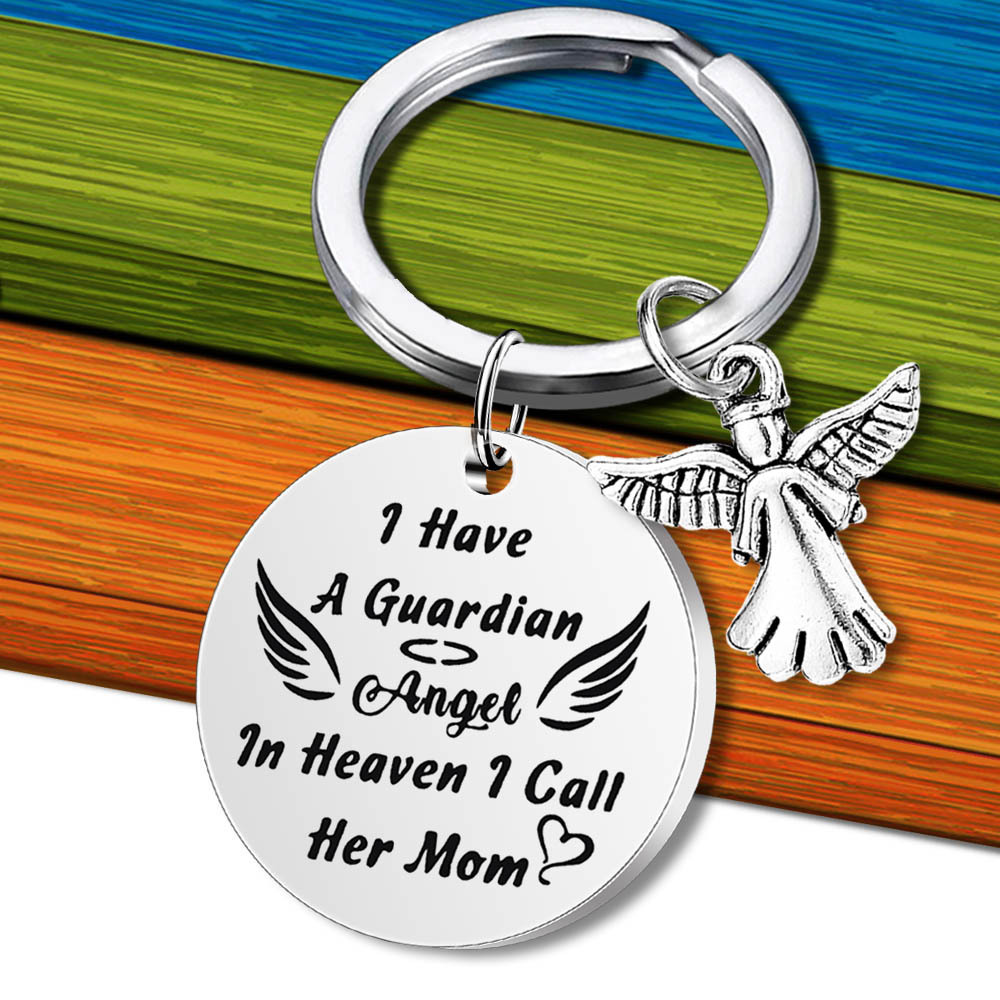 Porte-clé avec ange gardien au paradis, en acier inoxydable, à la mode,  cadeau commémoratif pour