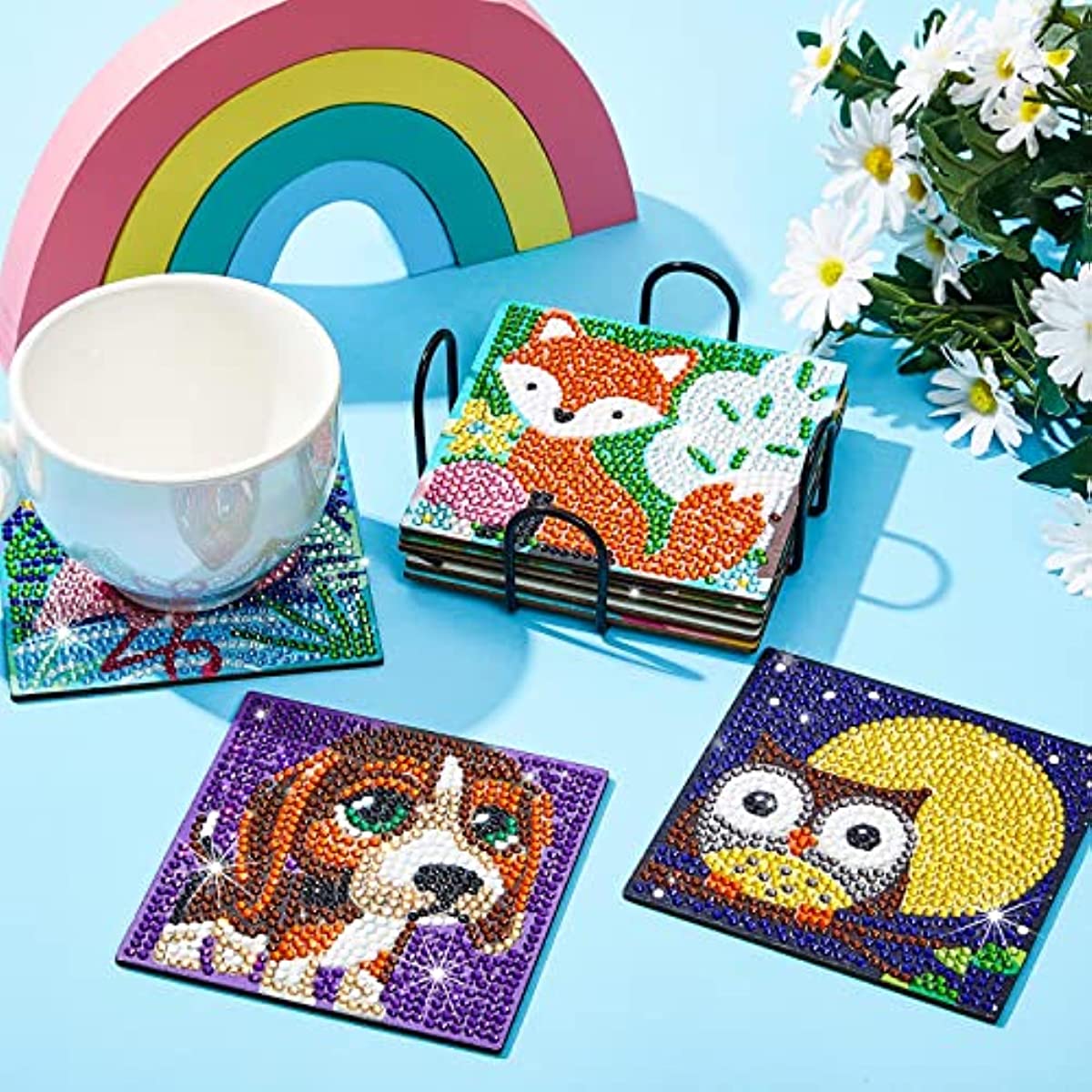 Cartoon Animal Dog Artificial Diamond Painting Coasters Diy - Temu