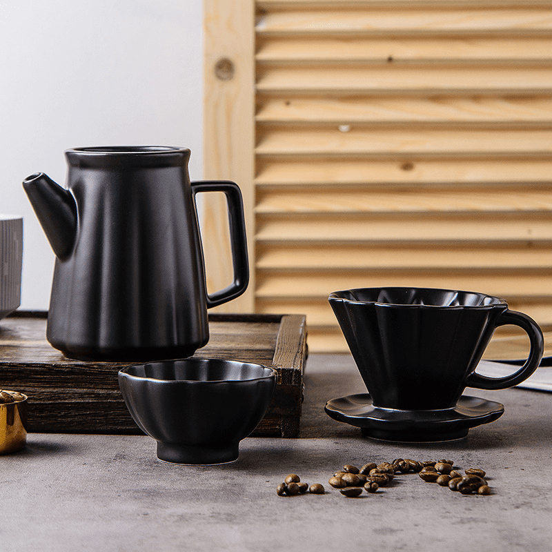 1 set pour over coffee maker premium ceramic dripper decanter home filter coffee maker hand brewer manual slow brewing accessory details 6