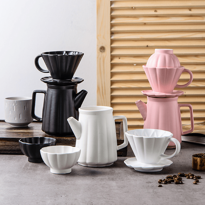 1 set pour over coffee maker premium ceramic dripper decanter home filter coffee maker hand brewer manual slow brewing accessory details 1