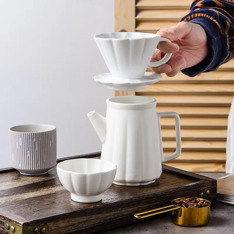 1 set pour over coffee maker premium ceramic dripper decanter home filter coffee maker hand brewer manual slow brewing accessory details 3