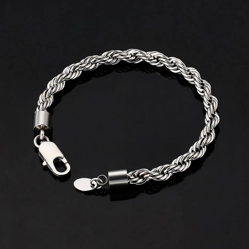 Rope Silver Bracelet For Men, Golden Accessories