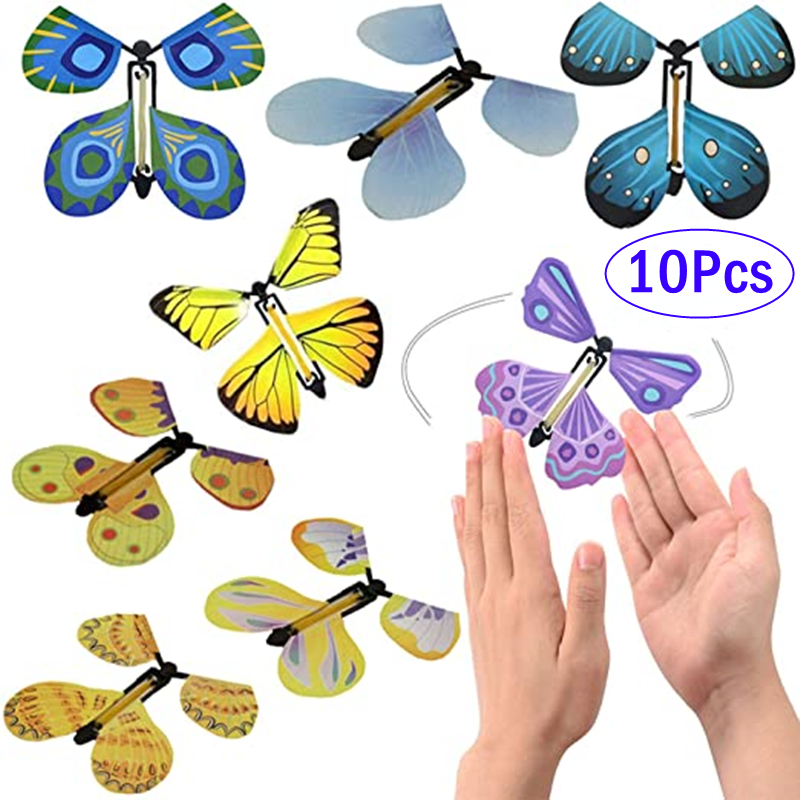 

5/10pcs Magic Wind Up Flying Butterfly Rubber Band Powered Magic Fairy Flying Toys Bookmark Greeting Card Surprise Gift Party Favors
