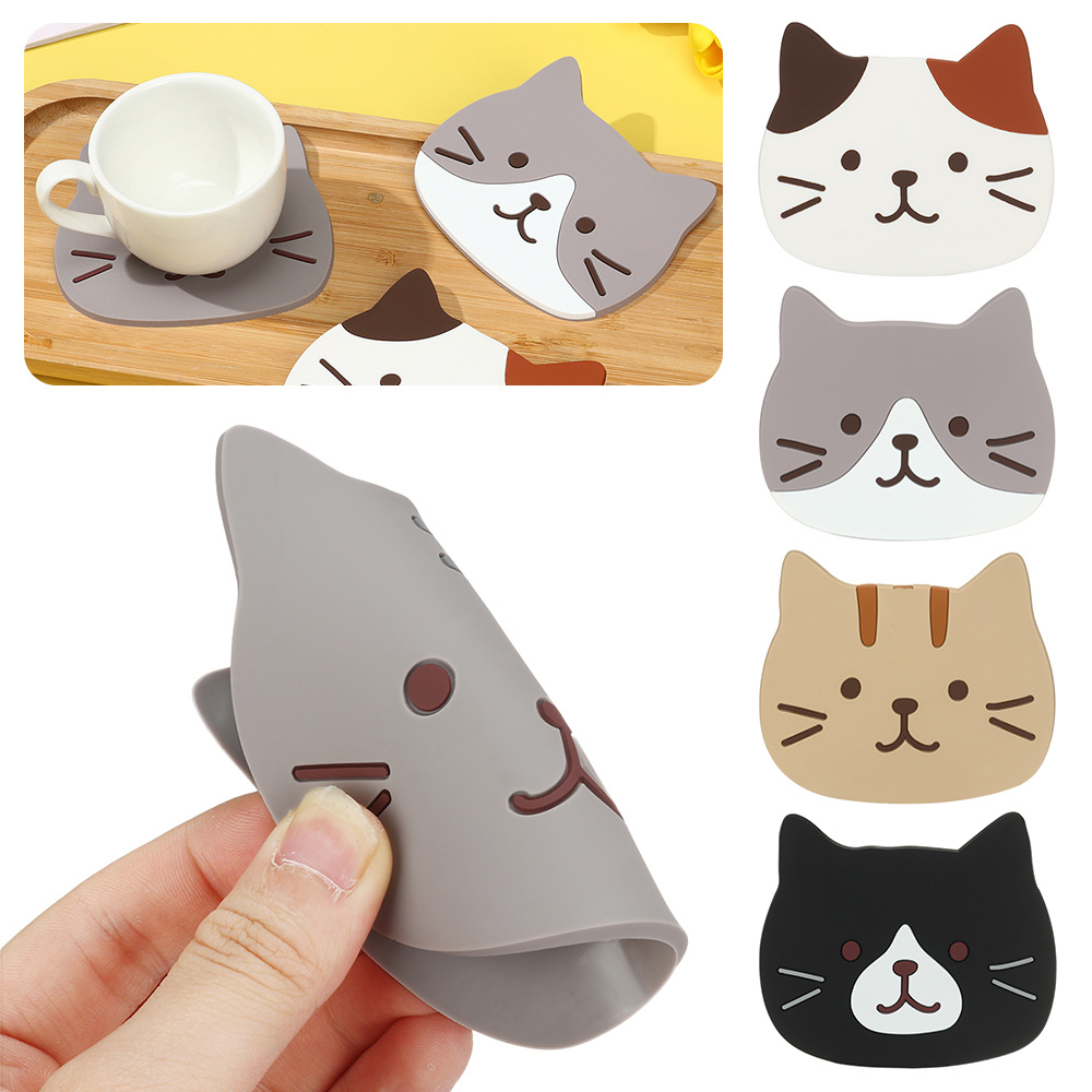 Cute Cat Silicone Coaster Kawaii Animal Shaped Insulated - Temu