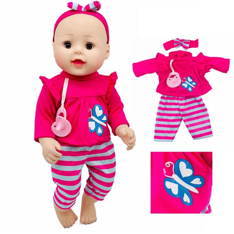 

Doll Clothes Accessories, Butterfly Patten Tops With Pacifier And Striped Pants+ Hairband Fits 43cm New-born-baby-doll, Bitty-15-inch-baby-doll, American-18-inch Doll ( Not Included Doll And Shoes)