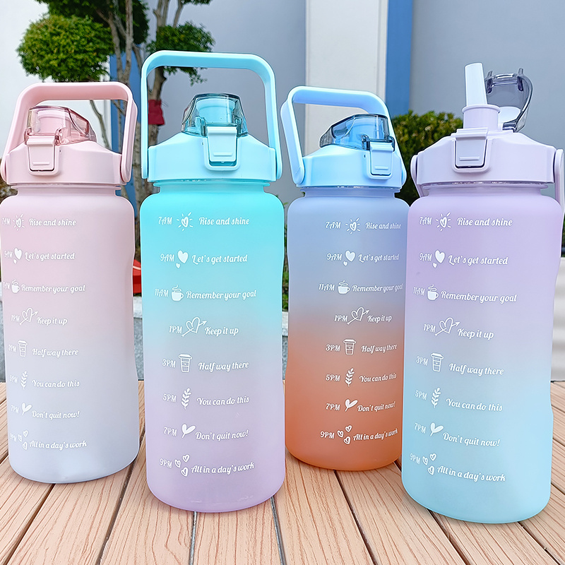Kyoffiie 2 Pack Water Bottles Set Gradient Water Bottle with 2L Large  Capacity Bottle and 900ML with Straw Handle and Strap