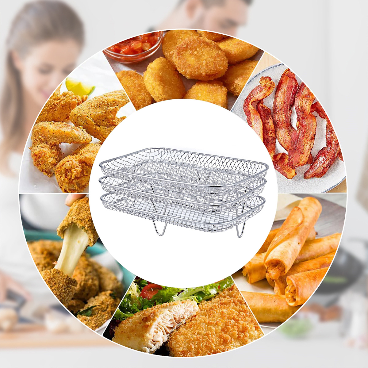 8 Inch Air Fryer Rack Square Three Stackable Racks,Stainless Steel  Multi-Layer Dehydrator Rack,Air