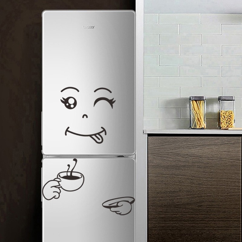 Autocollant dessin animé réfrigérateur noir mignon auto-adhésif frigo pour  cuisine