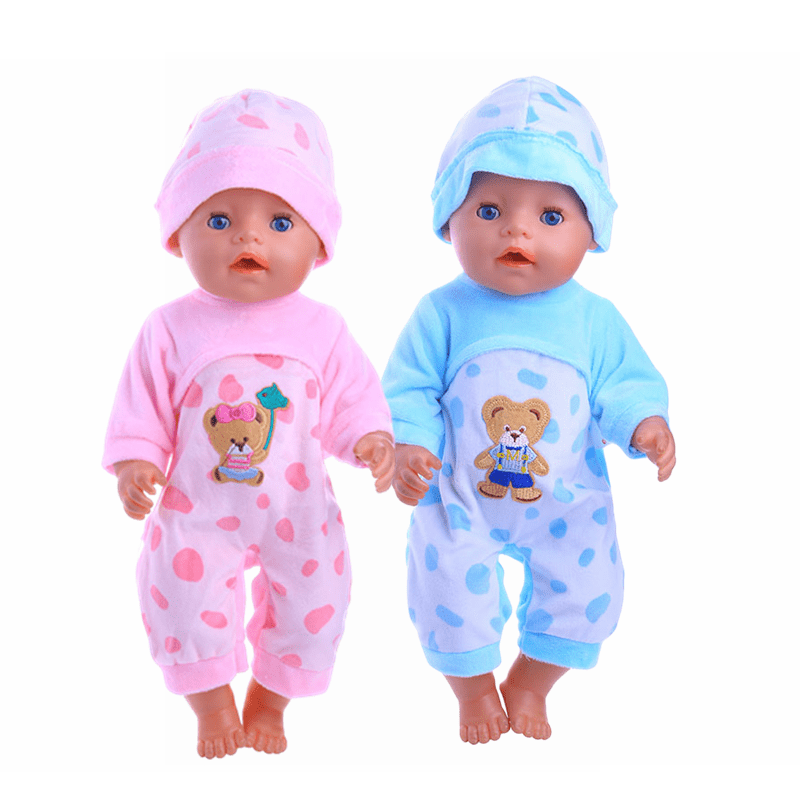 2pcs Sets One-piece Suit With Hats Pajamas Clothes Fits 16.93inch  New-Born-Baby-Doll, Bitty-15-inch-Baby-Doll, American-18-Inch Doll, Doll  Clothes Acc