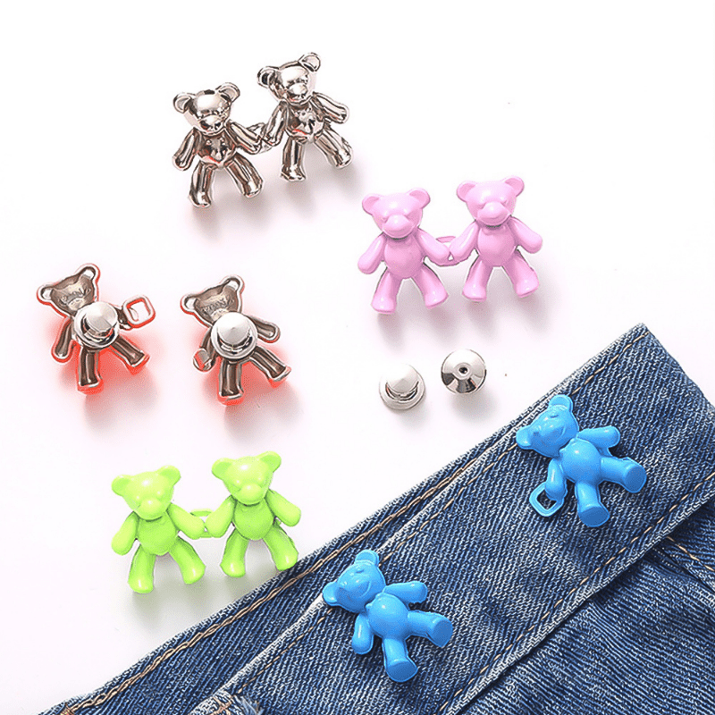 3 Pairs Bear Clips for Pants Bear Buttons for Jeans Set Adjustable Waist  Buckles No Sewing Required Jeans Button Pins Perfect Fit Tighten Waist for