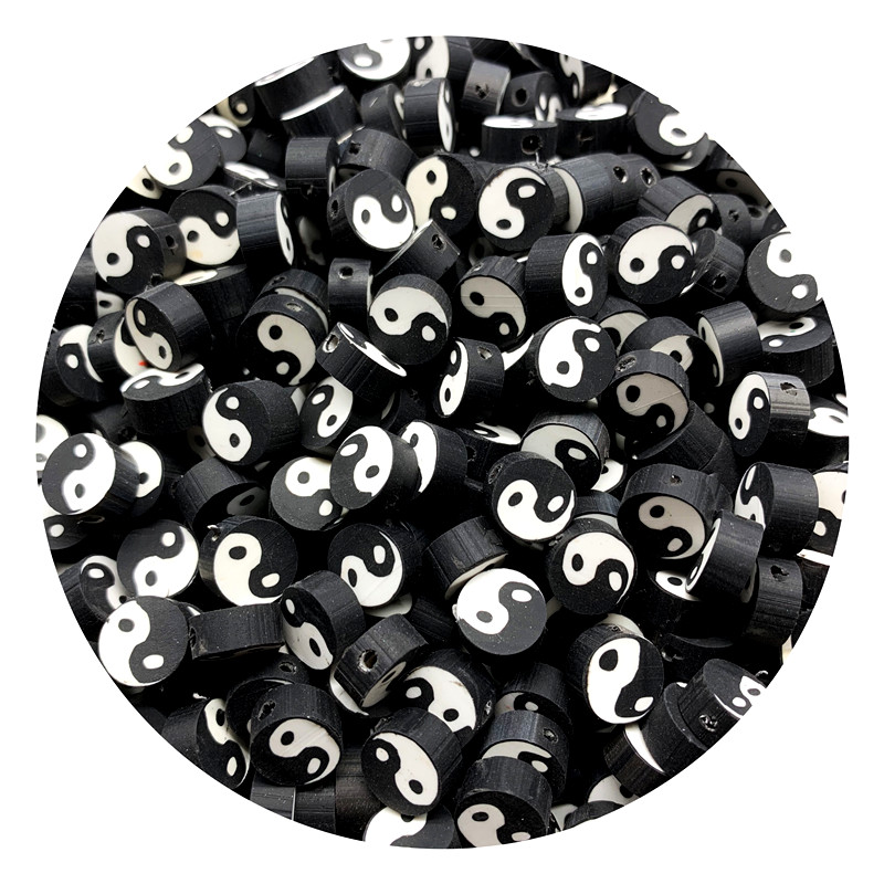 Acrylic Yin yang Tai Chi Beads Black And White Oblate Loose - Temu