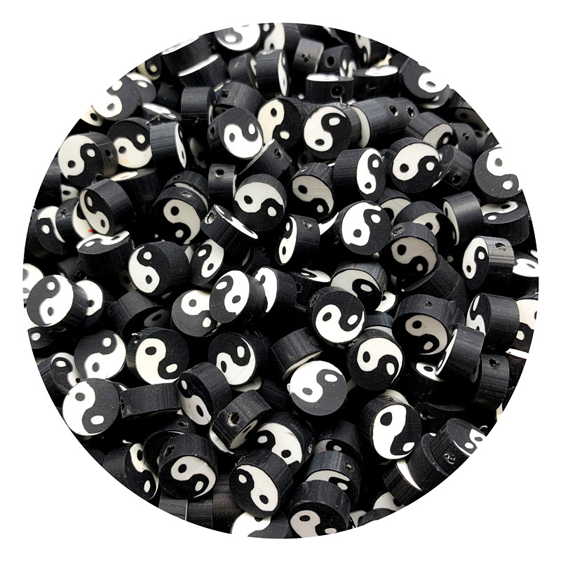 Acrylic Yin-Yang Tai Chi Beads Black And White Oblate Loose Beads Creative  For DIY Beaded Necklace Bracelet Jewelry Making Craft Supplies