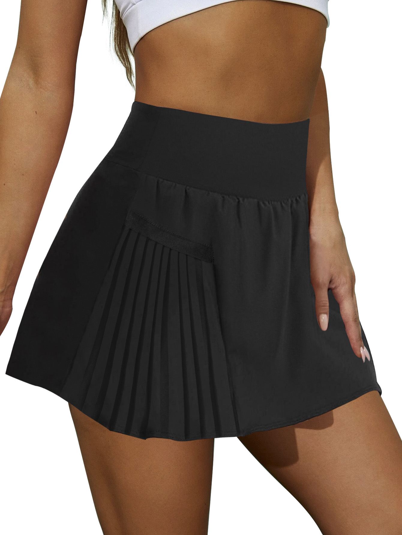2 in 1 Black High Waist Flowy Skirt Shorts Inner Side Pocket - Temu