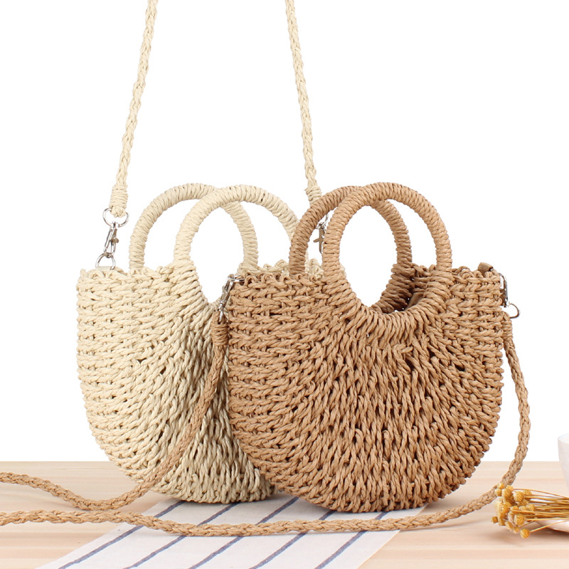 Rattan Woven Straw Beach Handbag Crossbody Bag