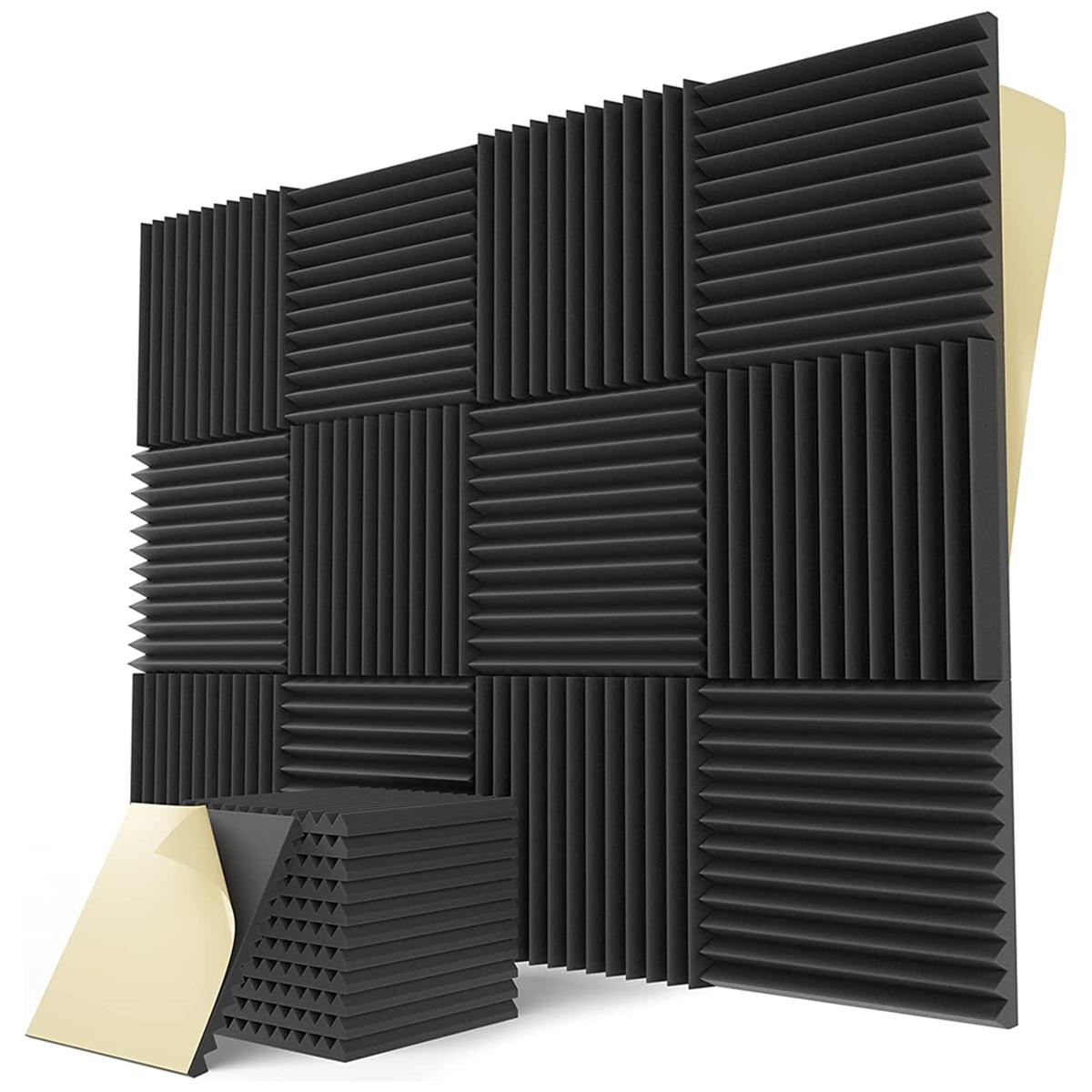 Paquete de 12 paneles de espuma acústica autoadhesivos a prueba de fuego  Panel de pared de tratamiento de insonorización, reducir Nois