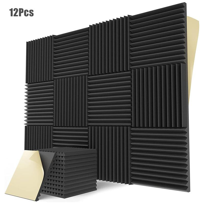 Acoustic Foam Panels | Soundproofing Studio Foam Kit | Wedge Style Panels |  3”x12”x12” Tiles | 2 Pack Bundle | Noise Deadening Kit With Adhesive