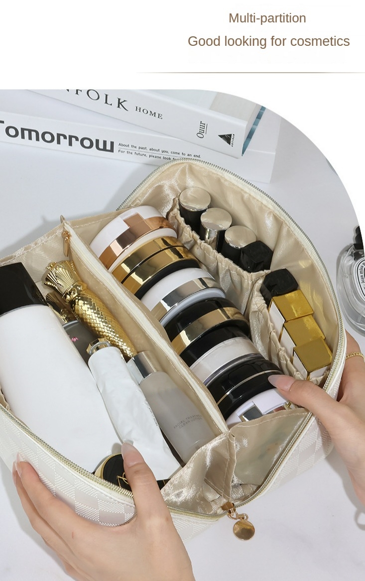 portable makeup bag cosmetic storage bag with zipper and handle waterproof toiletry bag for travel details 2