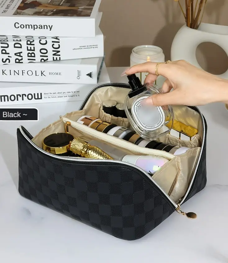 portable makeup bag cosmetic storage bag with zipper and handle waterproof toiletry bag for travel details 6