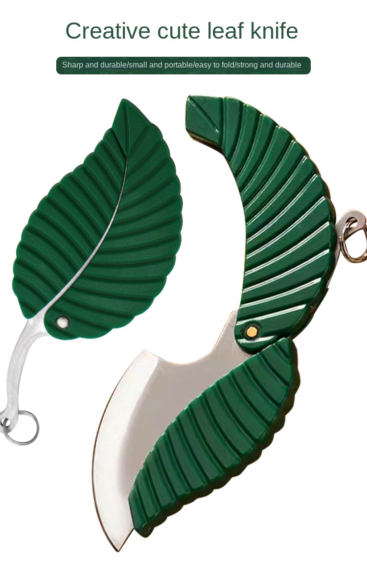 Folding Leaf Shape Pocket Knife Keychain