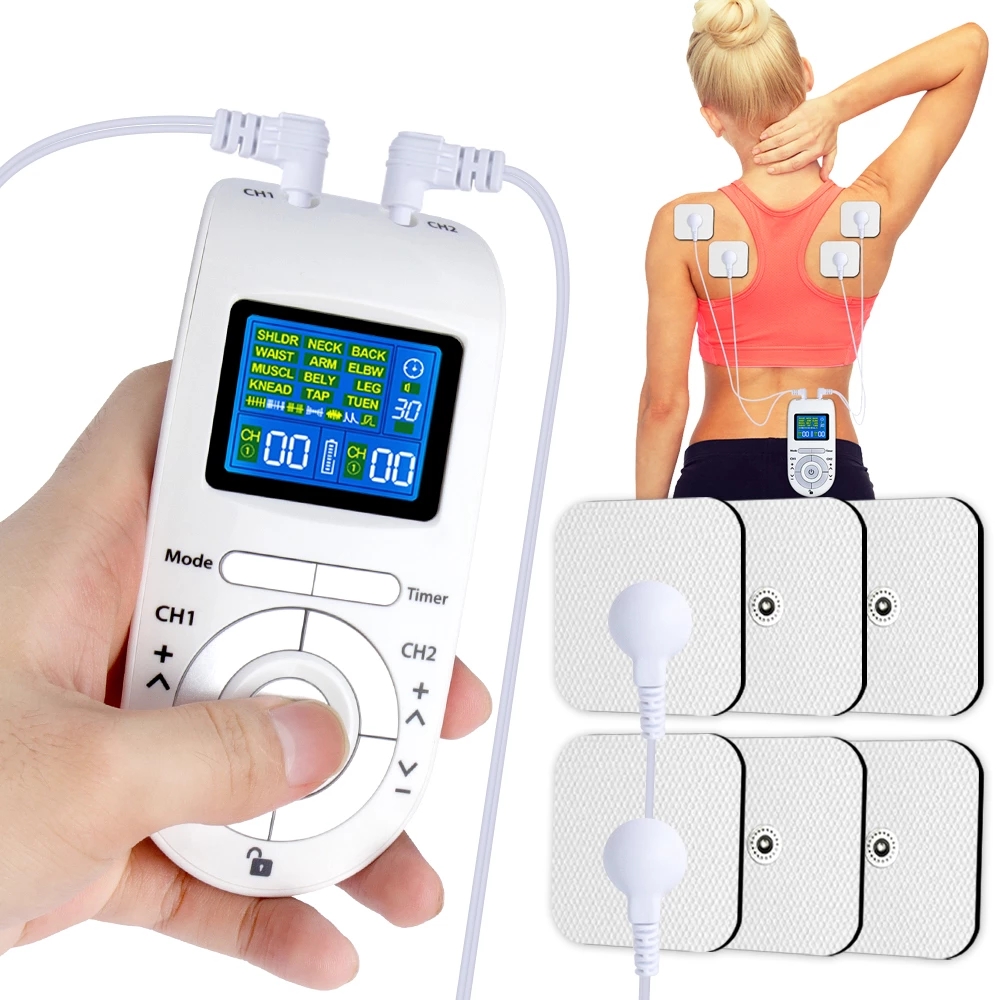 TENS EMS Unit Muscle Stimulator, 24 Modes, Dual Channel, Rechargeable Pulse  Massager for Back, Neck, Muscle Pain Relief. with 12 Electrode Pads, ABS