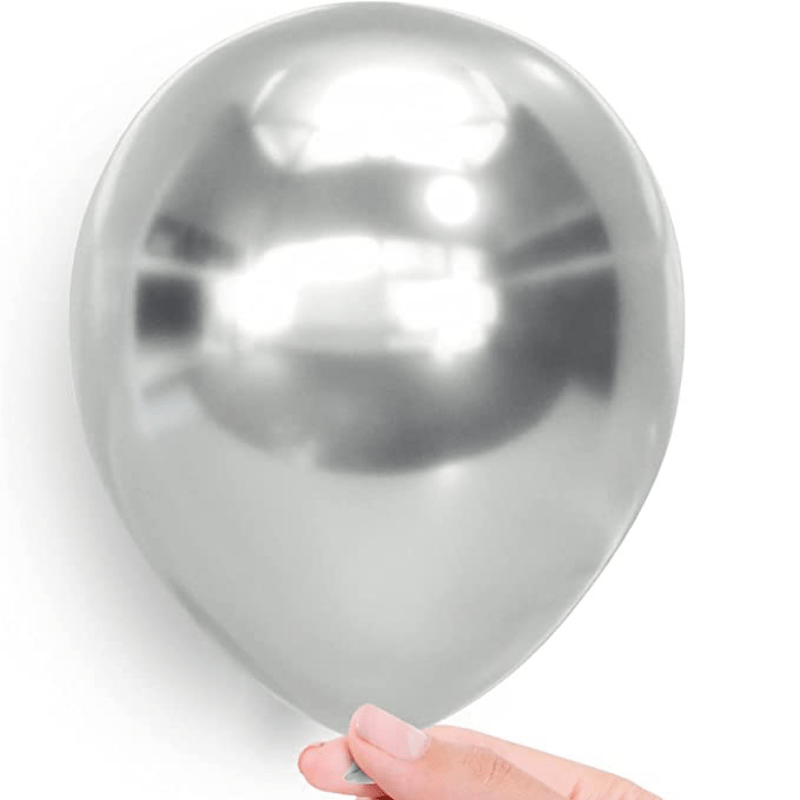 Paquete de 10 globos plateados. 5 globos de plata metálica y 5