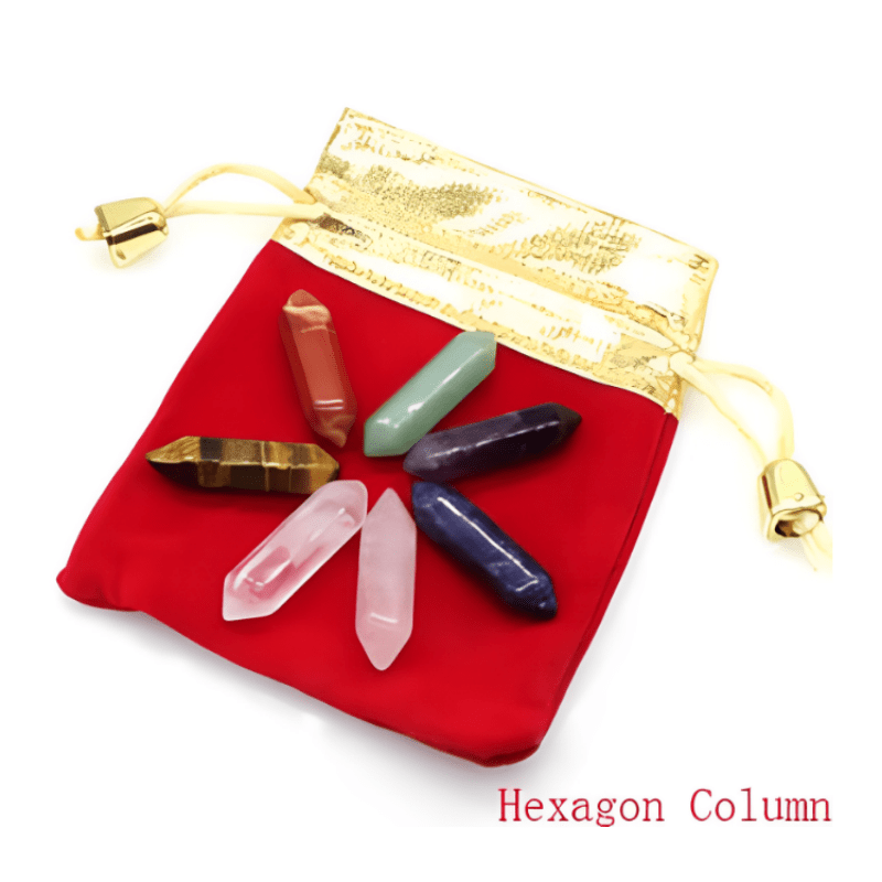 Natural Crystal Hexagonal Column Yoga Stone Decoration Set