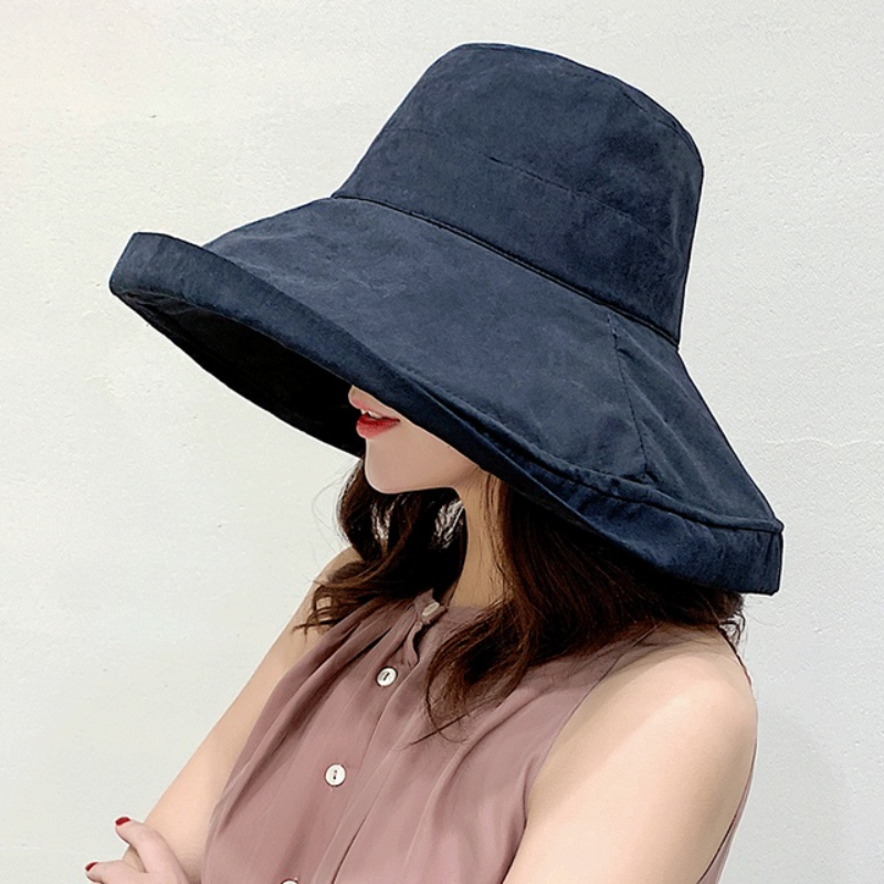 

Wide Brim Bucket Hat Solid Color Uv Protection Basin Sun Hat Outdoor Sunscreen Travel Beach Hats