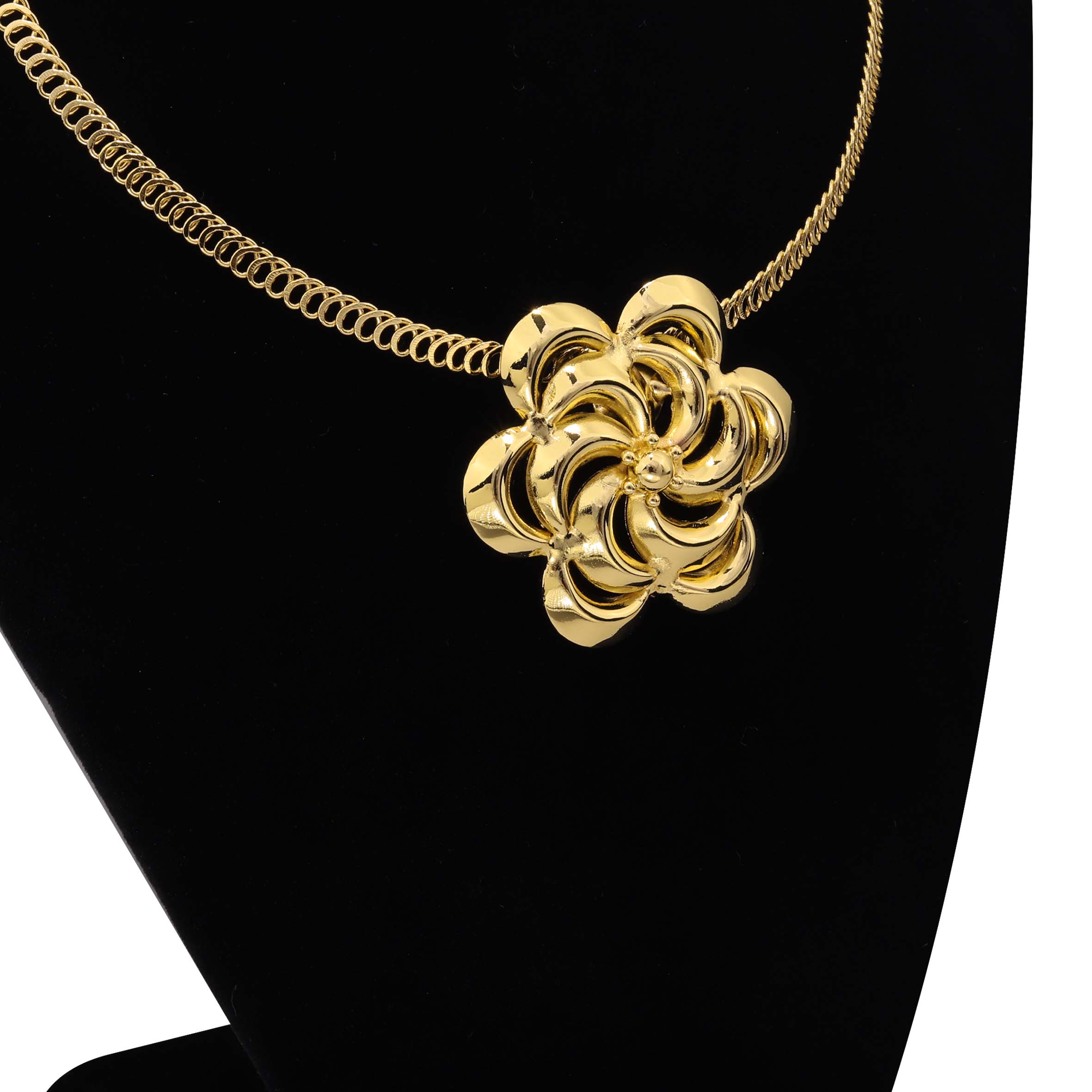 Luxurious 24k Gold Plated Big Flower Necklace Earrings Jewelry Set