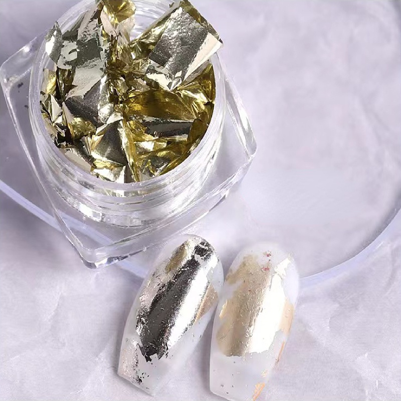 Aluminum Foil Sequins For Nails Golden Silvery Irregular - Temu