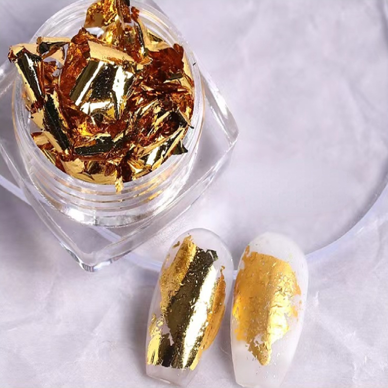 1box Flakes Gold Foil Glitter Chrome Powder Irregular Aluminum Foil Sequin  For Nails Winter Manicure Nail