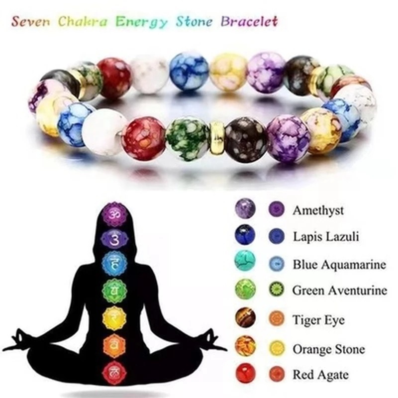 7 Chakra Reiki Healing Stone Bracelet, Volcanic Stone Beads
