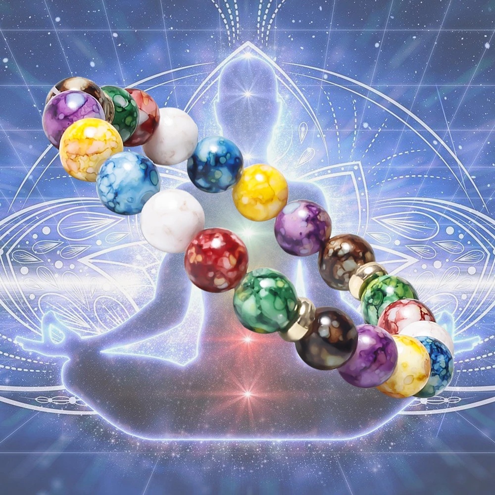7 Chakra Reiki Healing Stone Bracelet, Volcanic Stone Beads