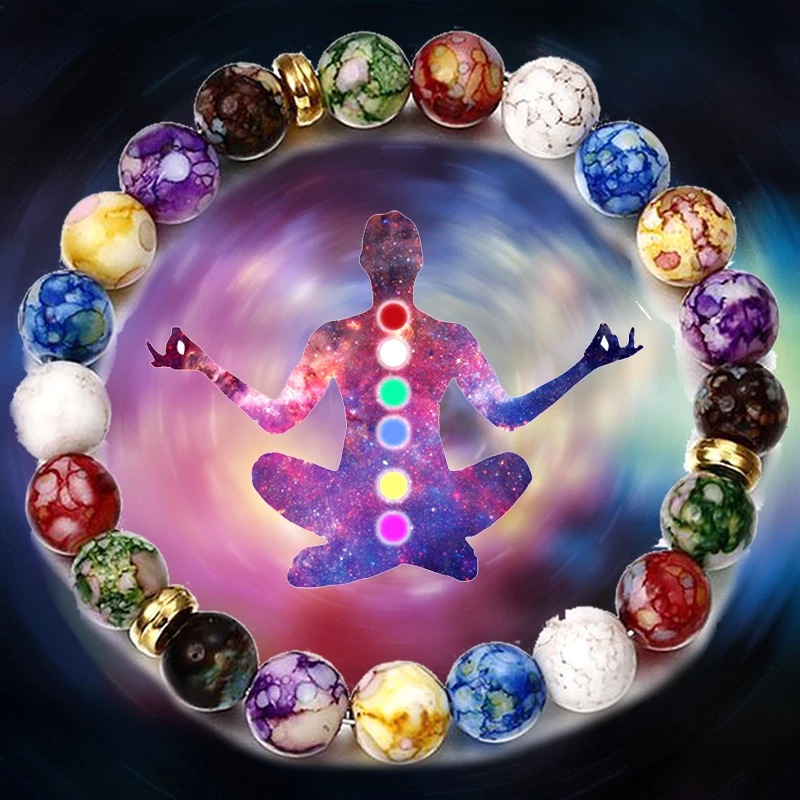 7 Chakra Reiki Healing Stone Bracelet, Volcanic Stone Beads