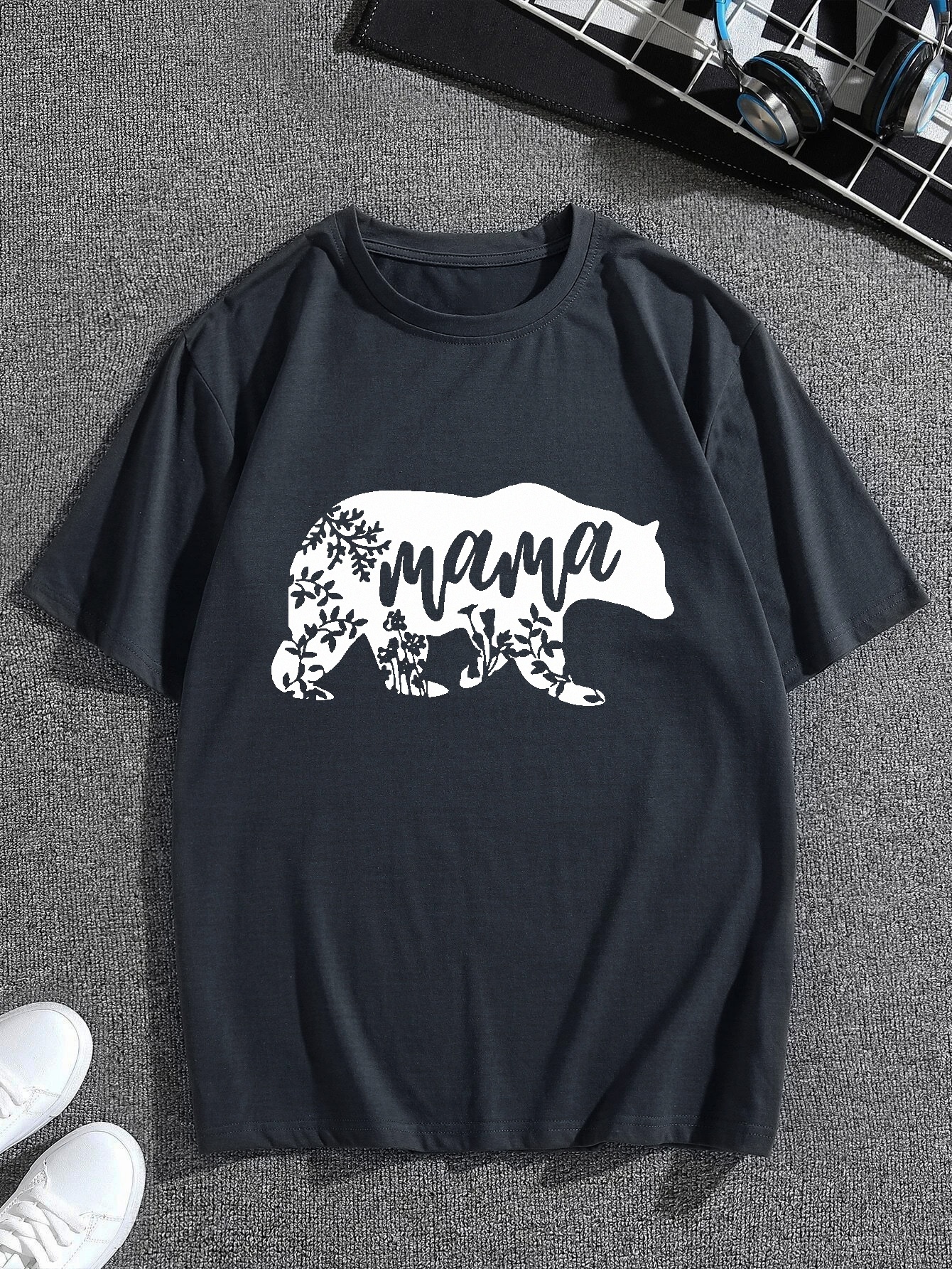 Men's Casual mama Bear Graphic Print Round Neck T-shirt, Summer